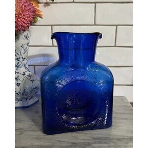 Vintage BLENKO Cobalt Blue Art Glass Double Spout Pitcher #384 8.25"H